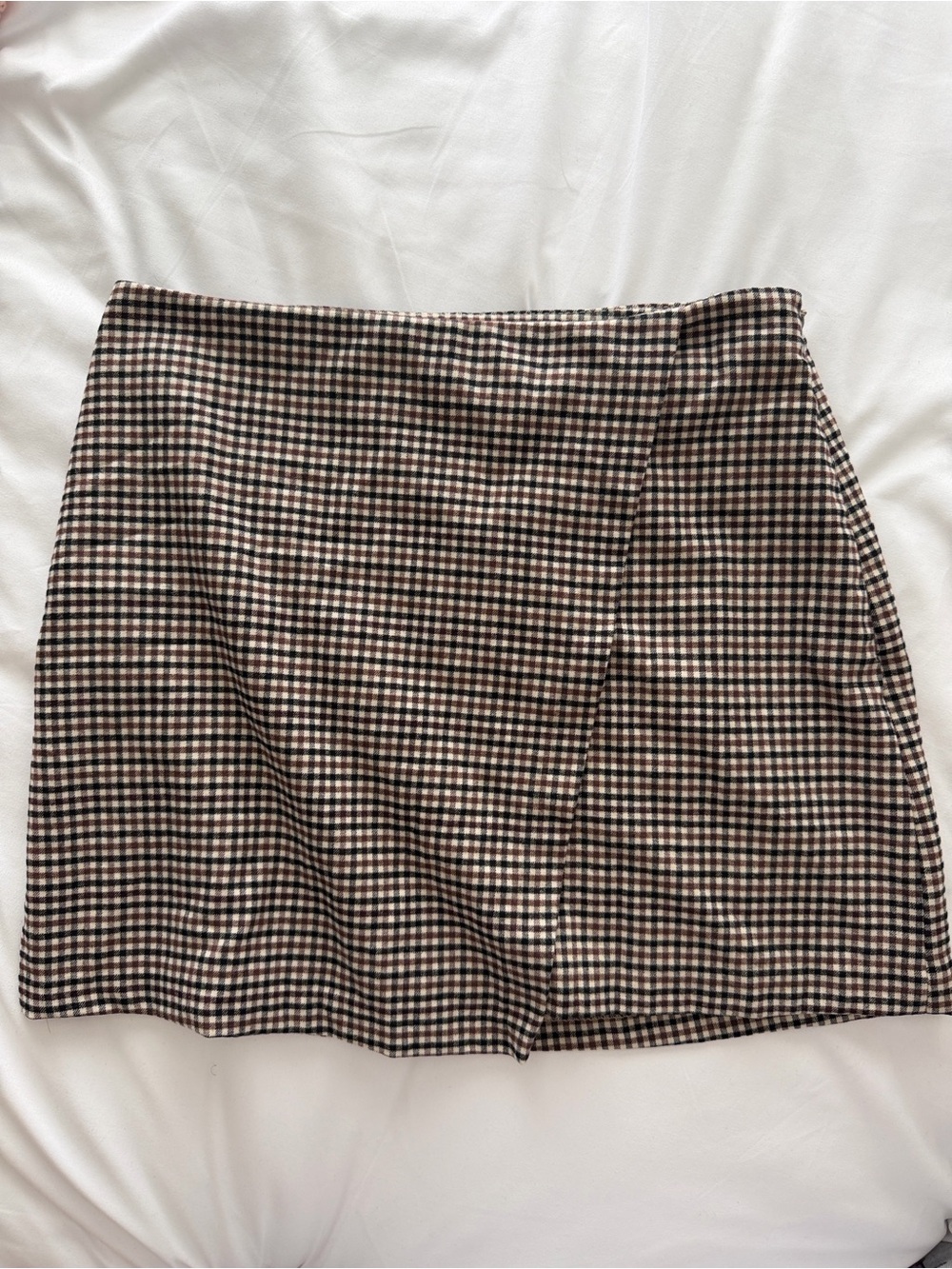 High Waist Wrap Front Mini Skirt in Brown and Cream- medium